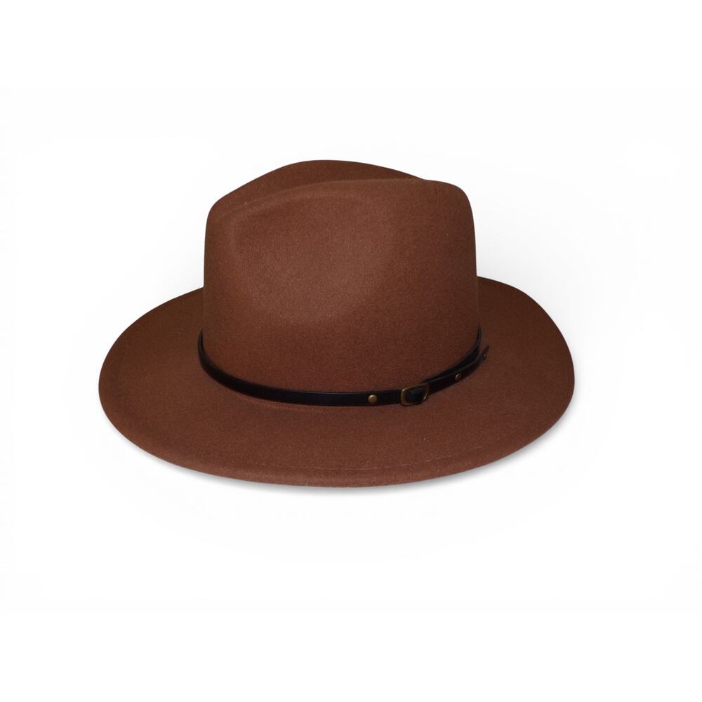 Fedora Hat Saddle Brown Thin Band with Brass Buckle Detail Size size 22.5" - Picture 3 of 5
